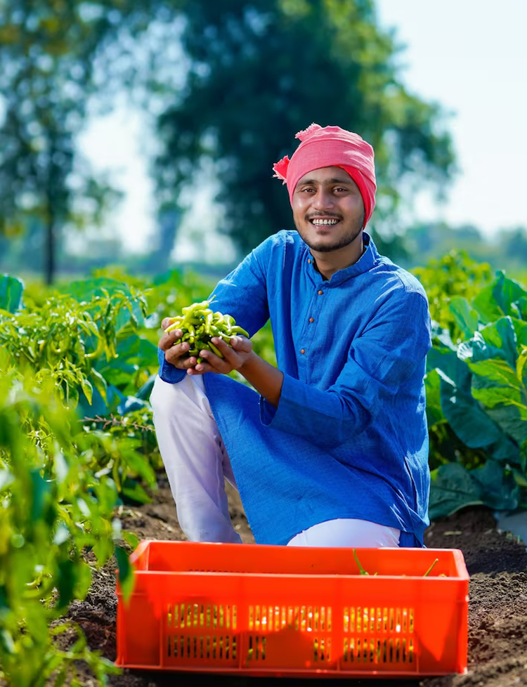 Farmer using Farm2GrowUp mobile platform